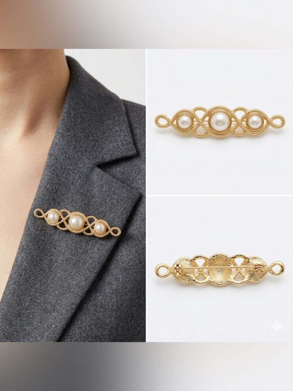 Gold Pearl Detail Bar Brooch - Women Jewelry